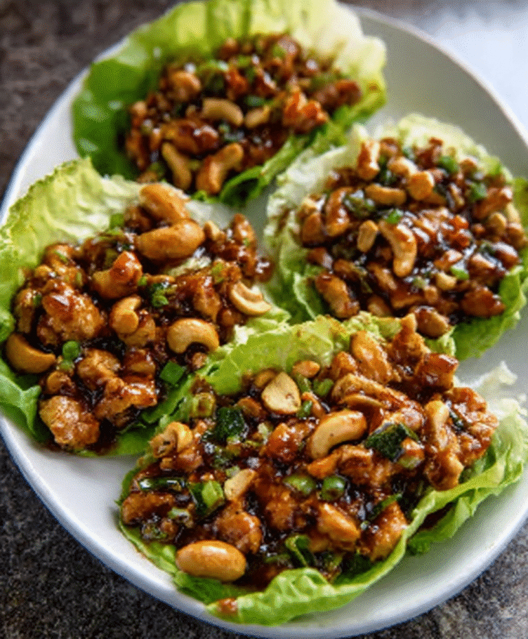 Thai Basil Cashew Chicken Lettuce Boats