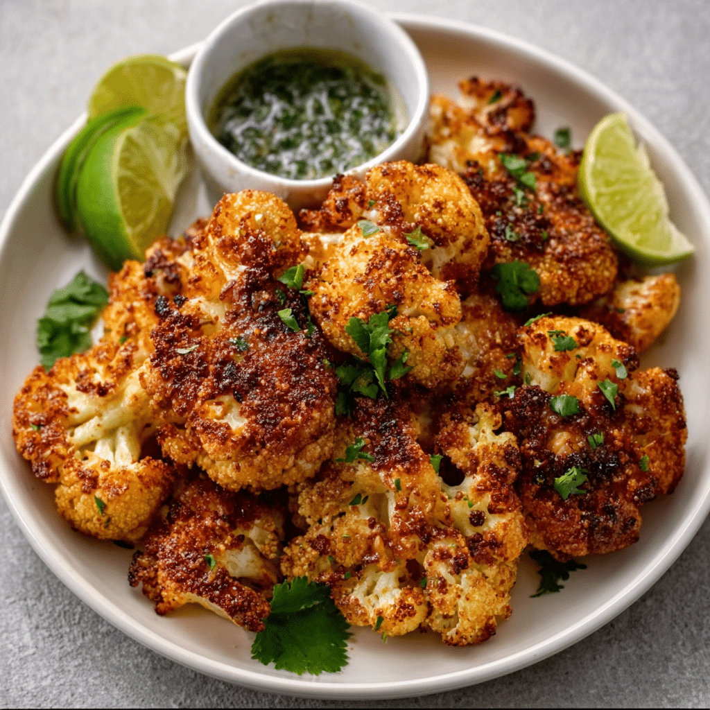 Almond-Crusted Cauliflower with Cilantro-Lime Sauce
