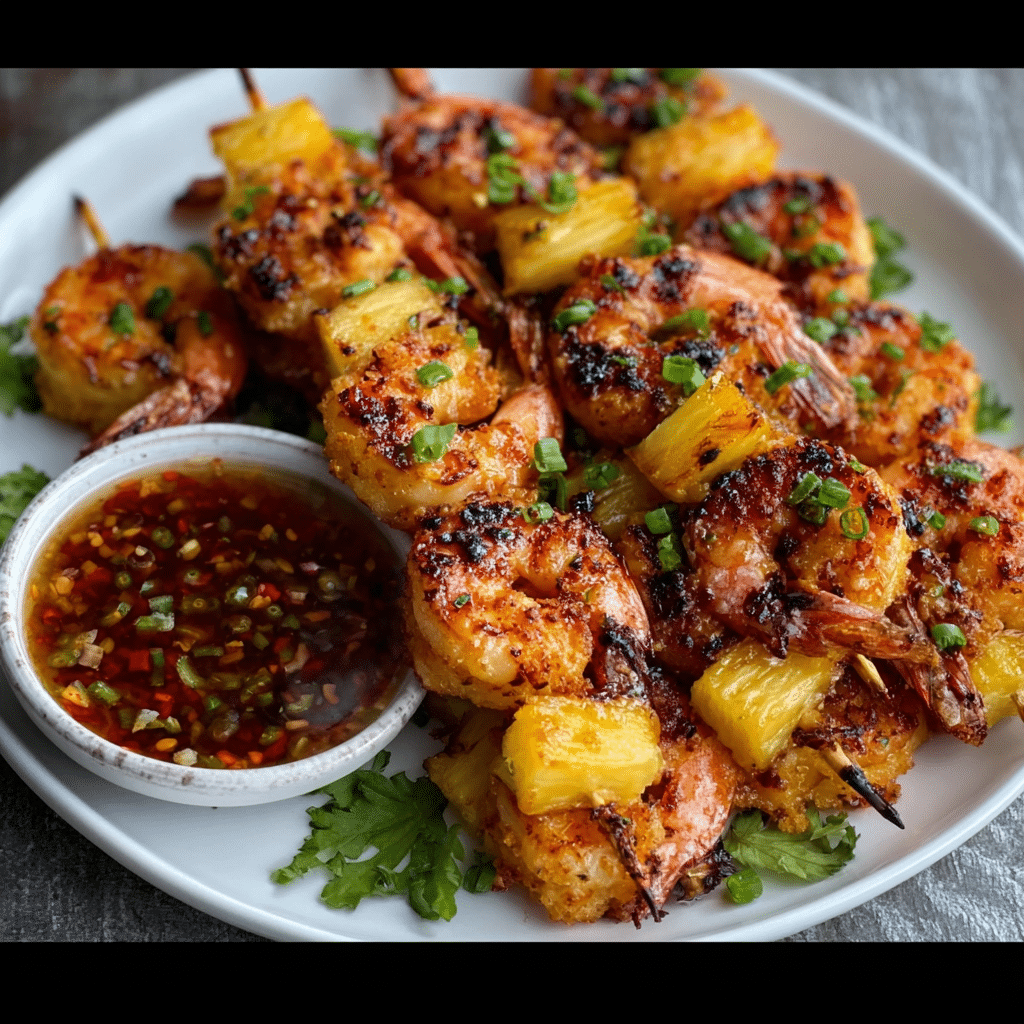 Chili-Pineapple Panko Shrimp Skewers