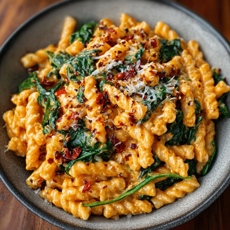 Creamy Roasted Red Pepper Alfredo with Spinach