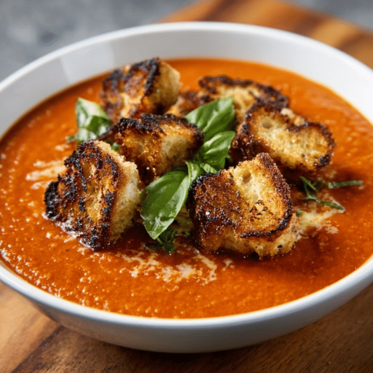 Creamy Tomato Bisque with Grilled Cheese Croutons