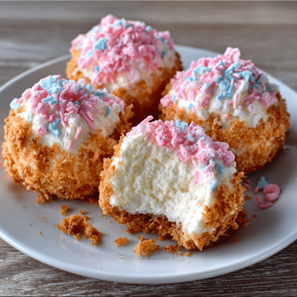 Crispy Cotton Candy Cheesecake Bombs
