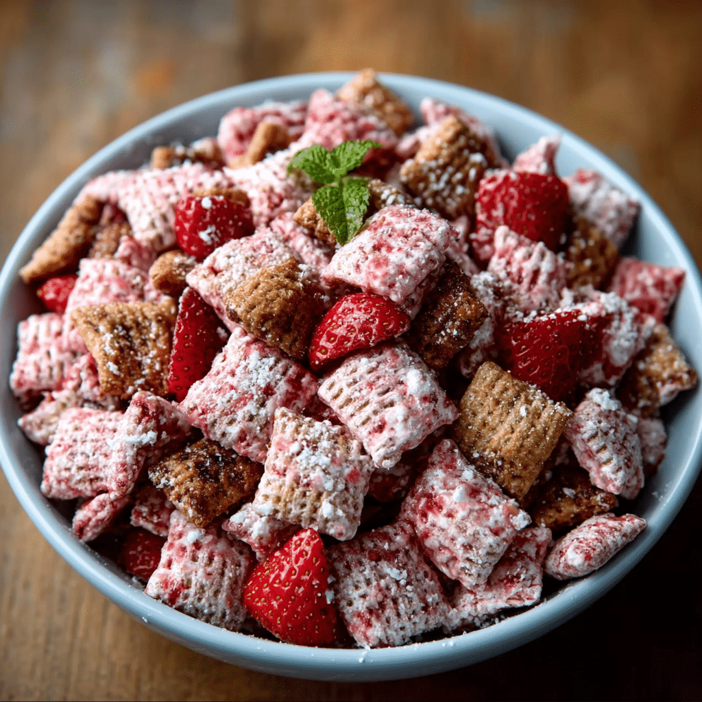 Easy Strawberry Shortcake Puppy Chow