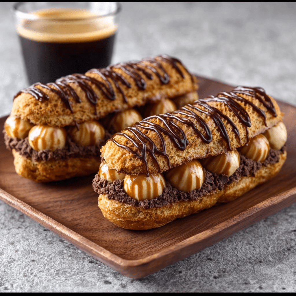 Espresso Caramel Drizzle Éclairs