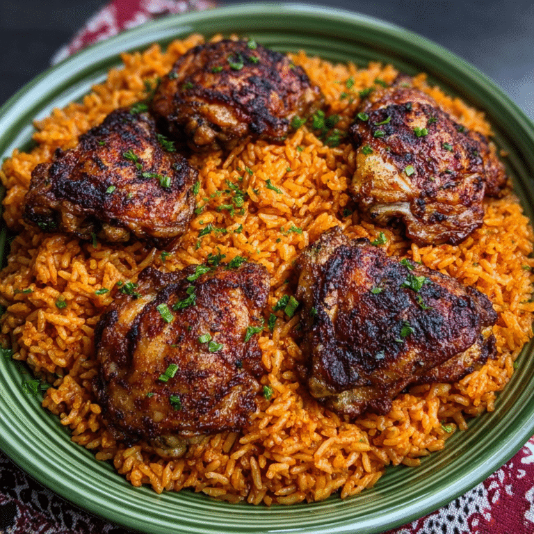 Ghanaian Jollof Rice with Smoked Chicken Thighs