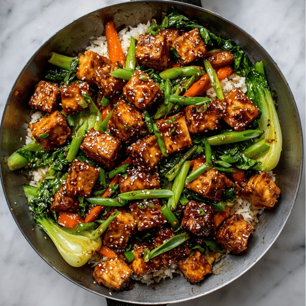 Ginger-Sesame Glazed Tofu & Bok Choy Stir Fry