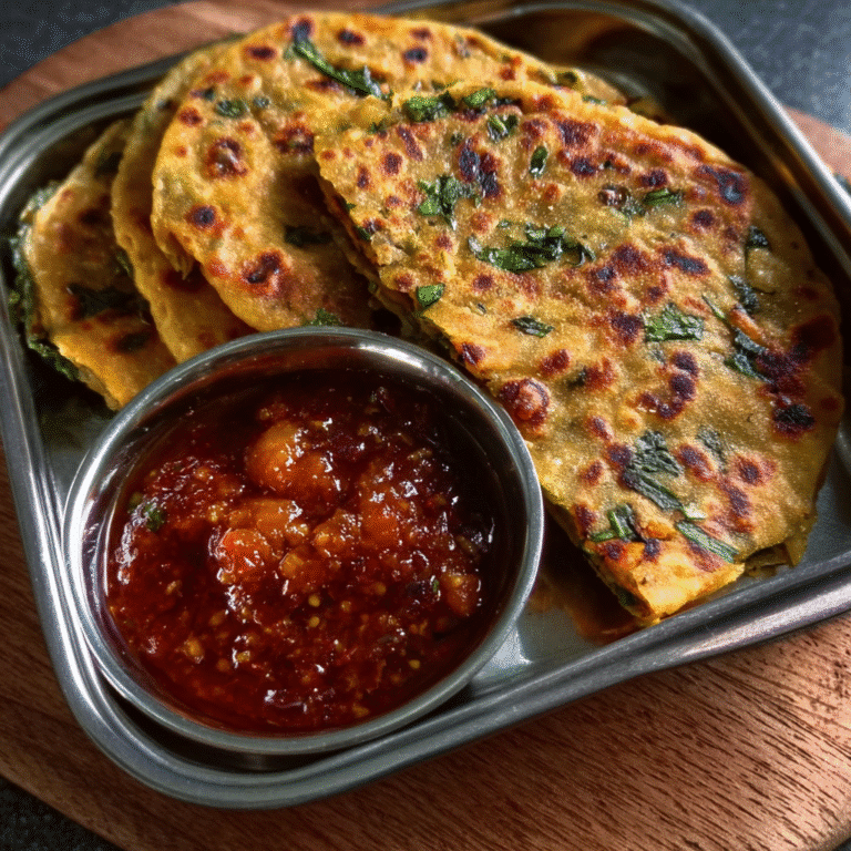 Indian Methi Paratha with Spicy Tomato Chutney
