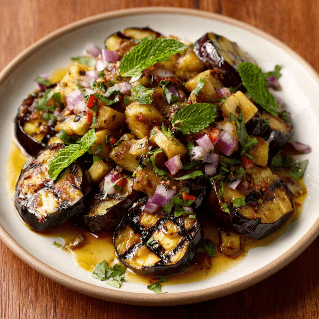Kaffir Lime & Tamarind Grilled Eggplant Salad