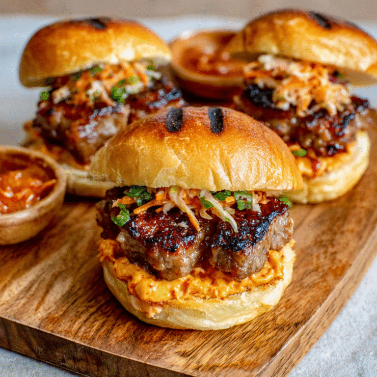 Korean BBQ Pork Belly Sliders with Kimchi Mayo