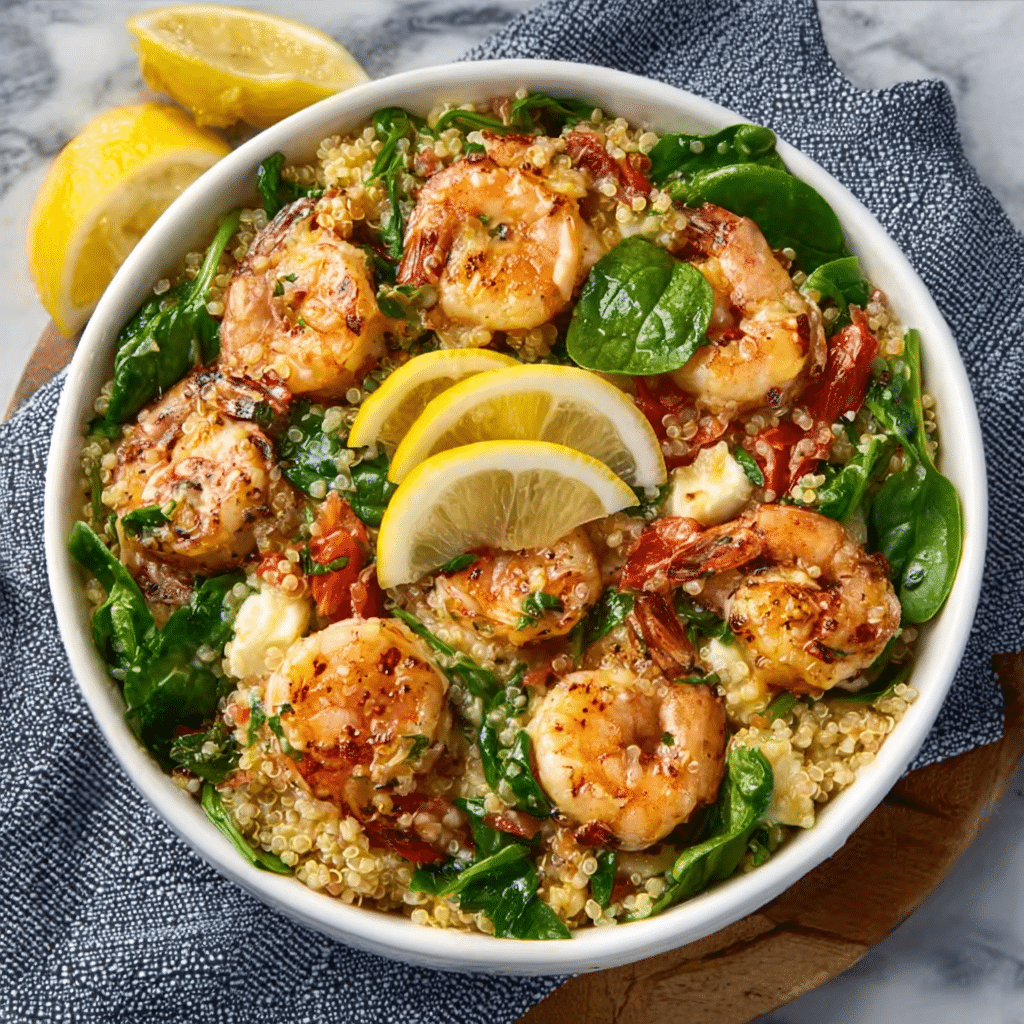 Lemon-Basil Shrimp & Spinach Quinoa Bake