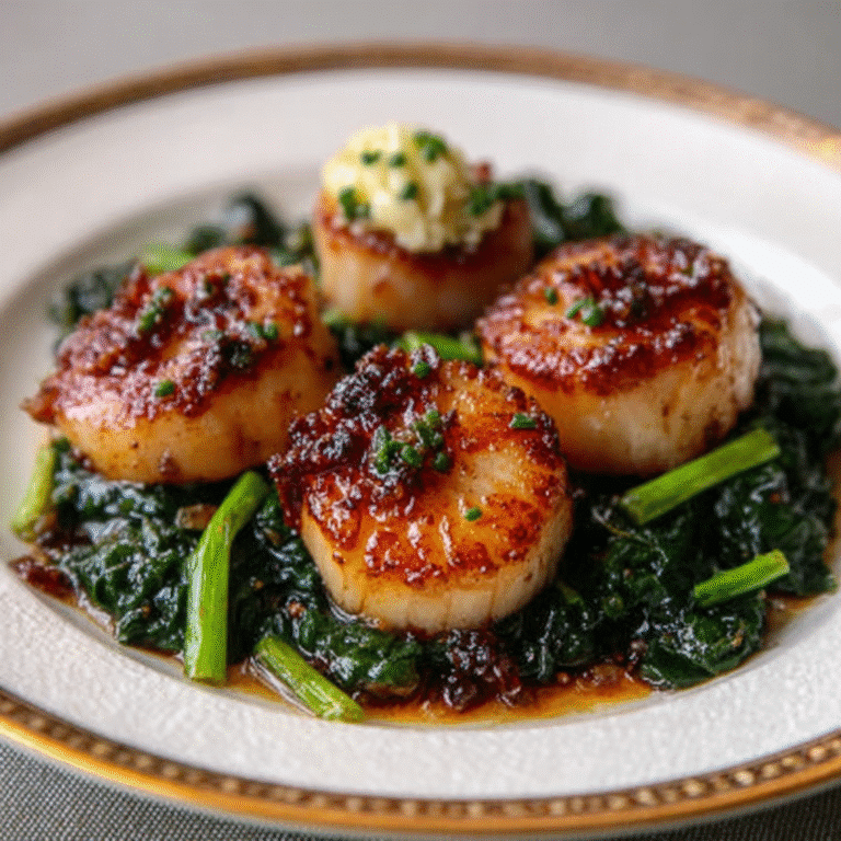 Miso-Maple Glazed Seared Scallops with Chive Butter
