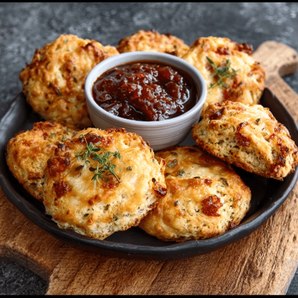 Savory Cheese and Herb Scones with Tomato Chutney