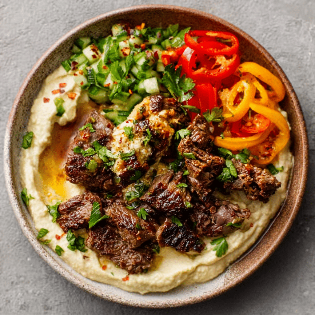 Shawarma-Inspired Spiced Lamb and Hummus Bowls