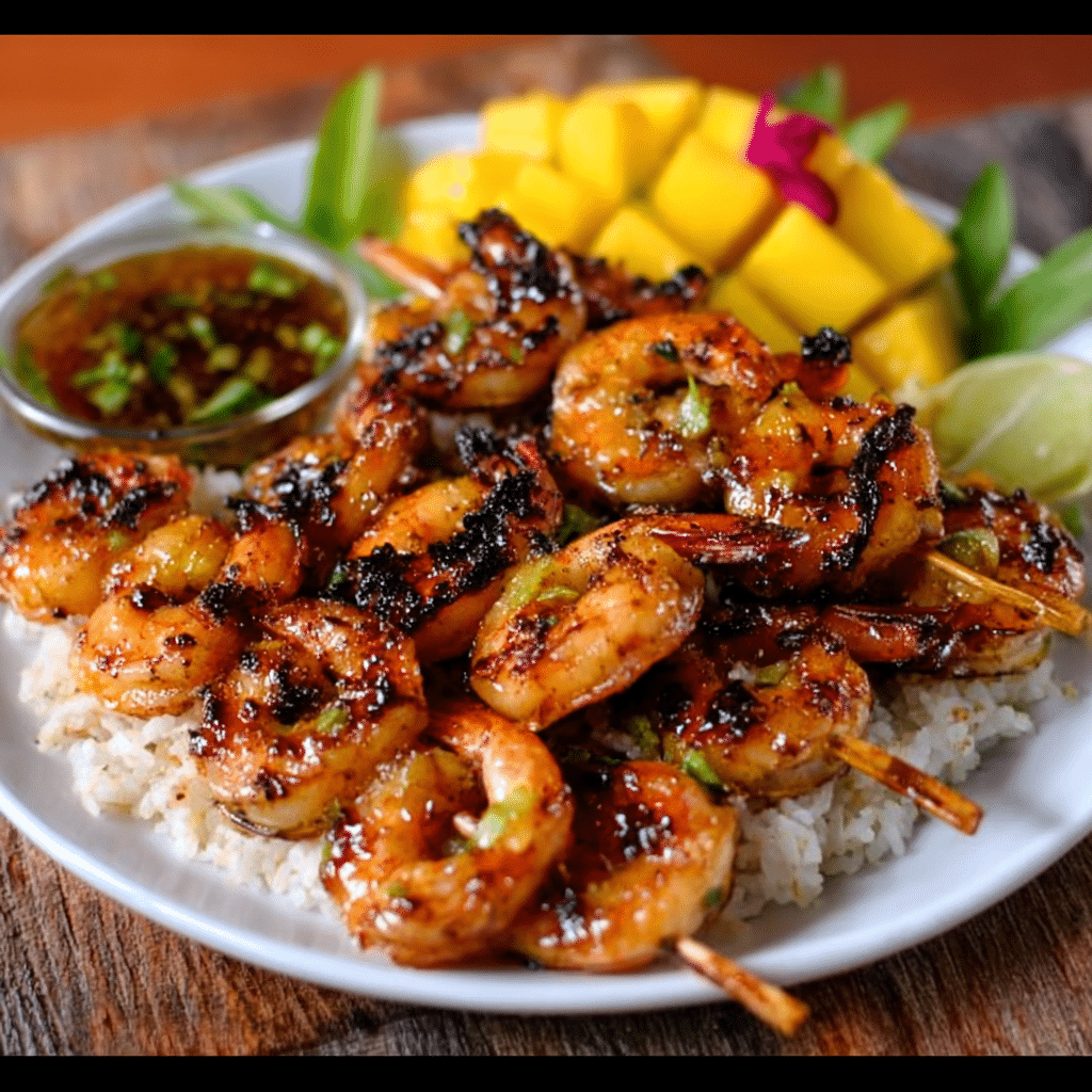 Sichuan Peppercorn & Mango Glazed Shrimp Skewers