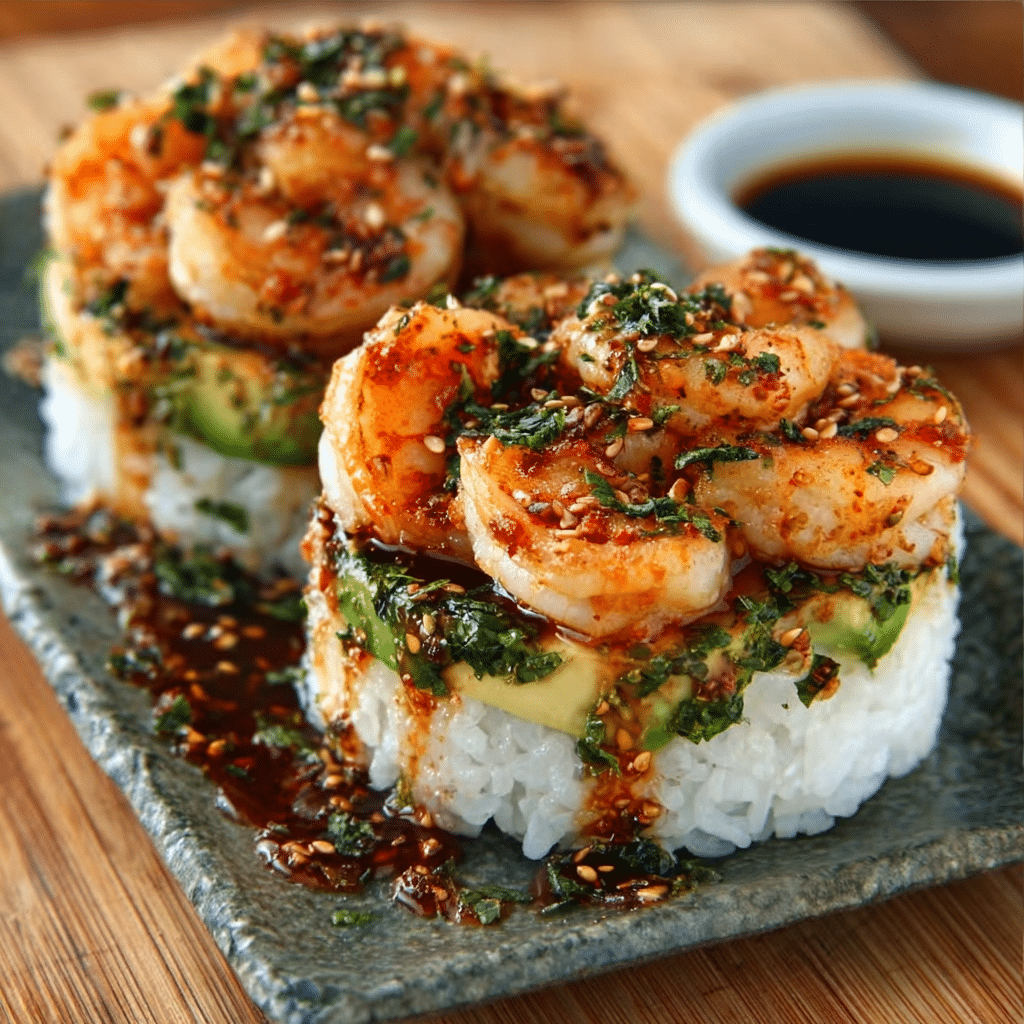 Spicy Shrimp Sushi Stacks