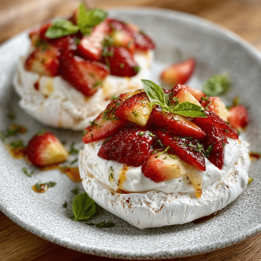 Strawberry Basil Pavlova Nests