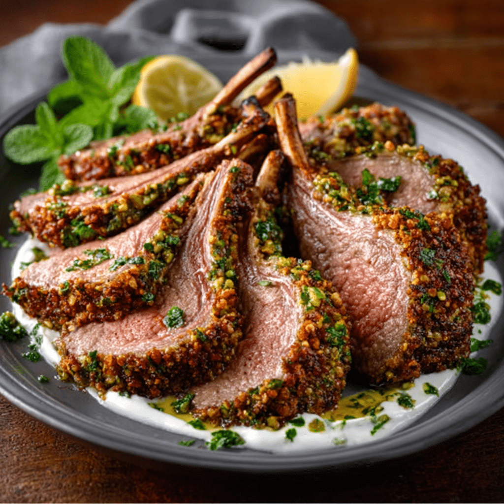 Turkish Pistachio-Crusted Lamb with Yogurt & Mint