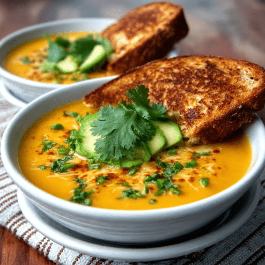 Easy Pumpkin Soup with Chipotle Grilled Cheese