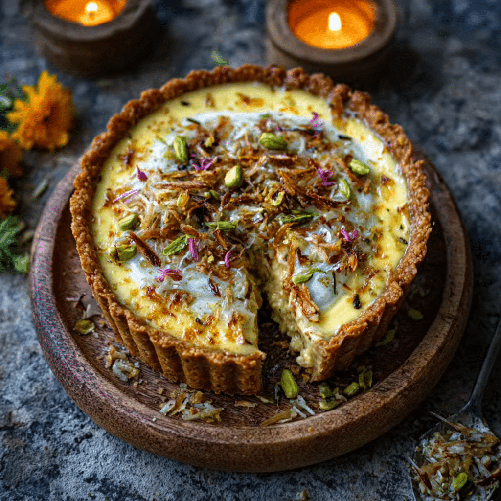 Indian Saffron Cardamom Shrikhand Pie