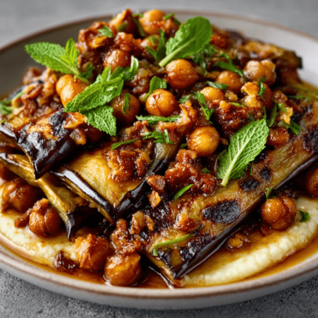Roasted Eggplant Purée with Crispy Chickpeas