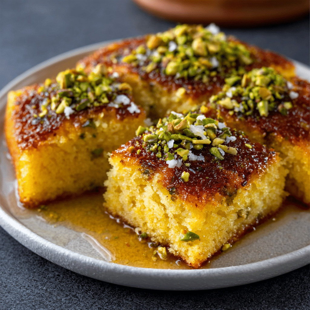 Turkish Pistachio-Saffron Revani Cake