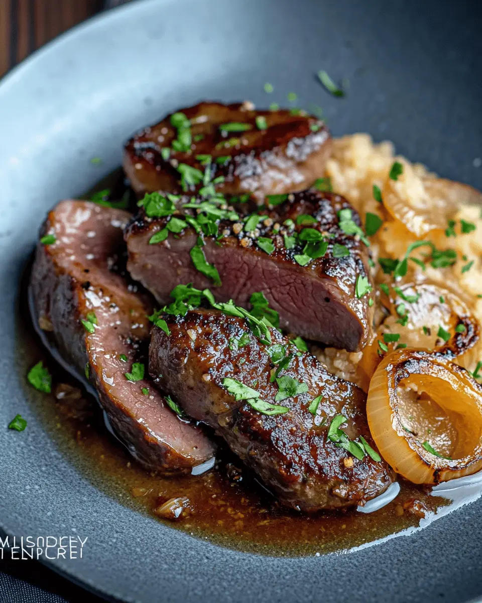 Seared Lamb Liver with Onion Butter Glaze First Image First Image