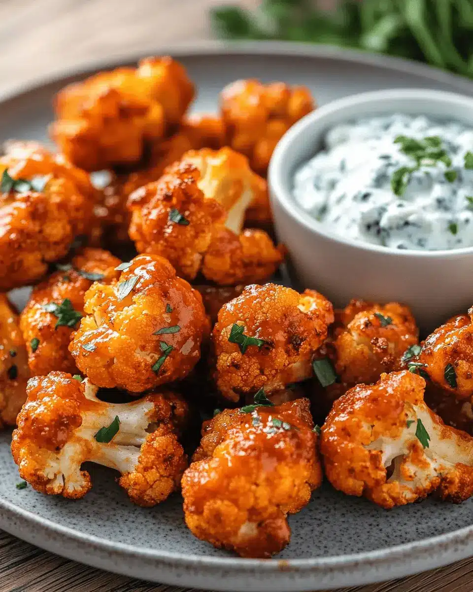 Buffalo Cauliflower Bites – Keto with Sugar-Free Blue Cheese Dip First Image First Image