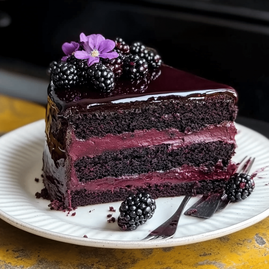 Decadent Blackberry Velvet Gothic Cake with Dark Chocolate Ganache