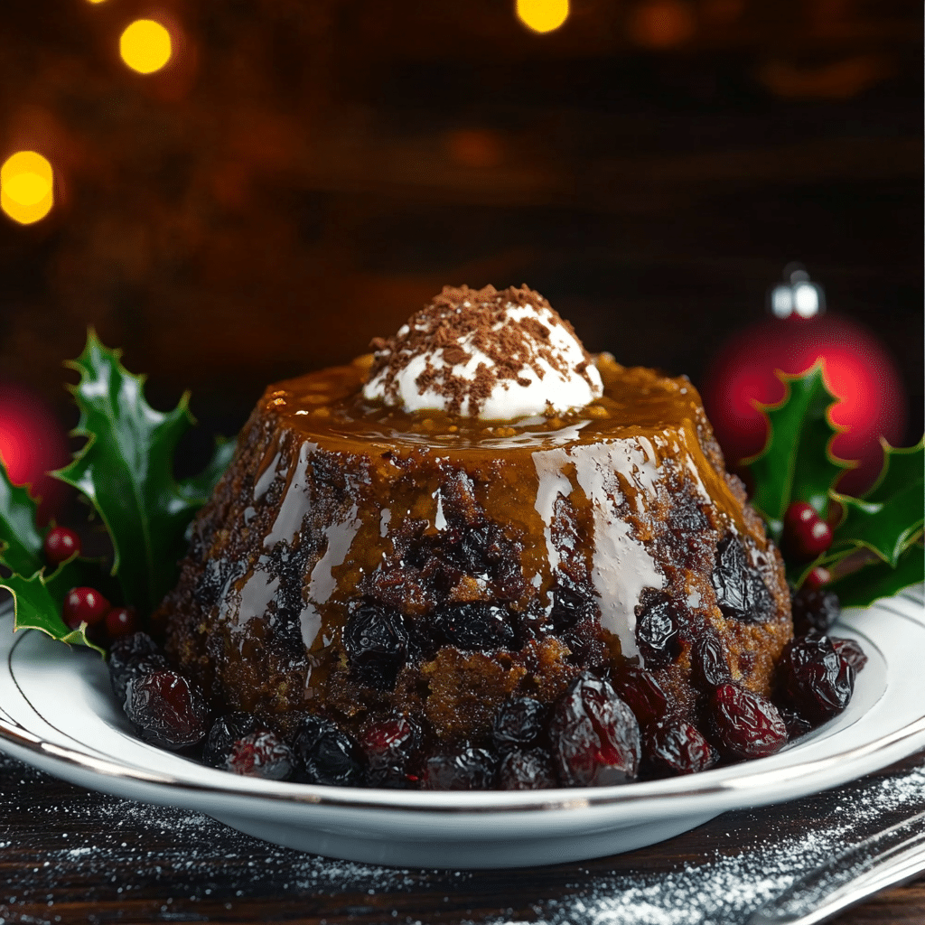 Traditional Plum Pudding with Brandy Butter Sauce