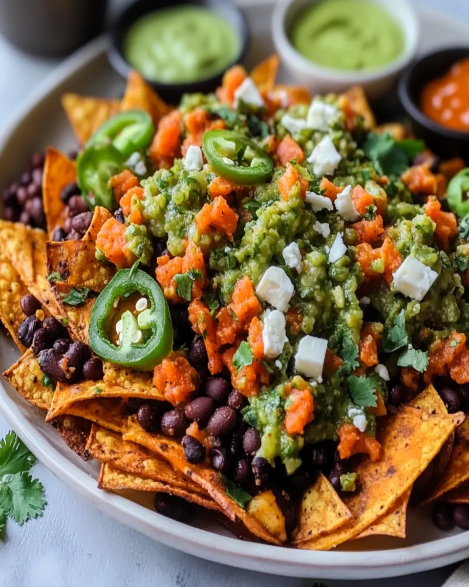 Sweet Potato and Black Bean Nachos with Green Chile Salsa First Image First Image