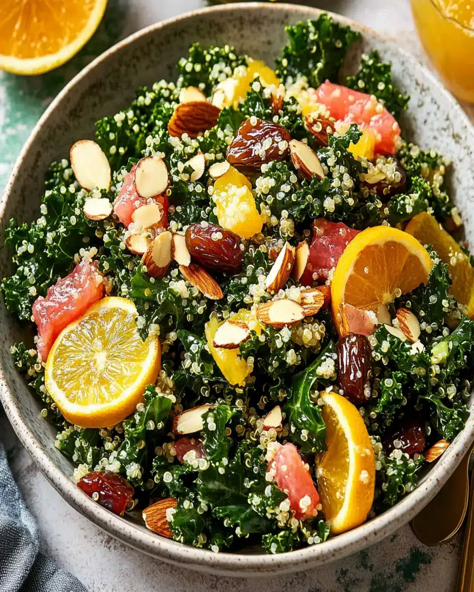 Kale & Quinoa Salad with Dates, Almonds & Citrus Dressing First Image First Image