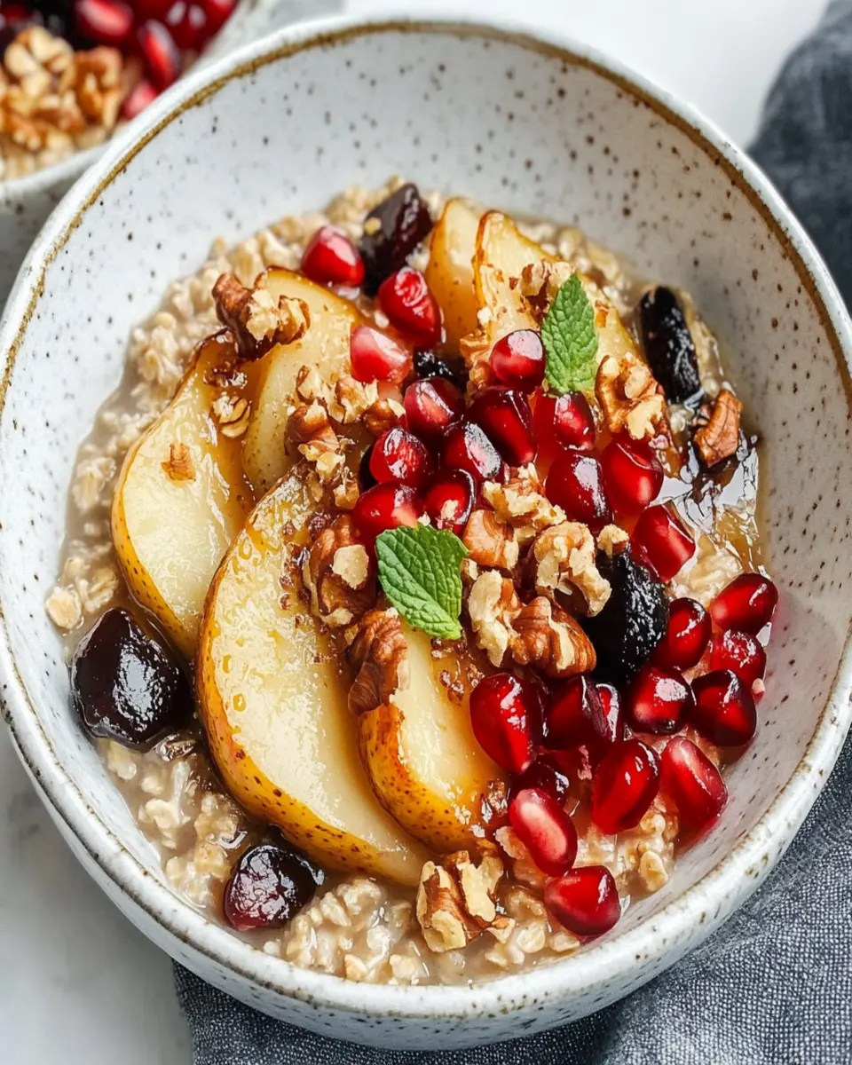 Steel Cut Oats with Maple Roasted Pears and Pomegranate First Image First Image