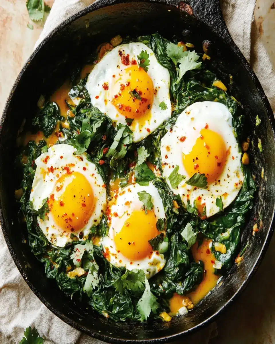 Skillet-Baked Eggs with Spinach, Yogurt, and Chili Oil First Image First Image