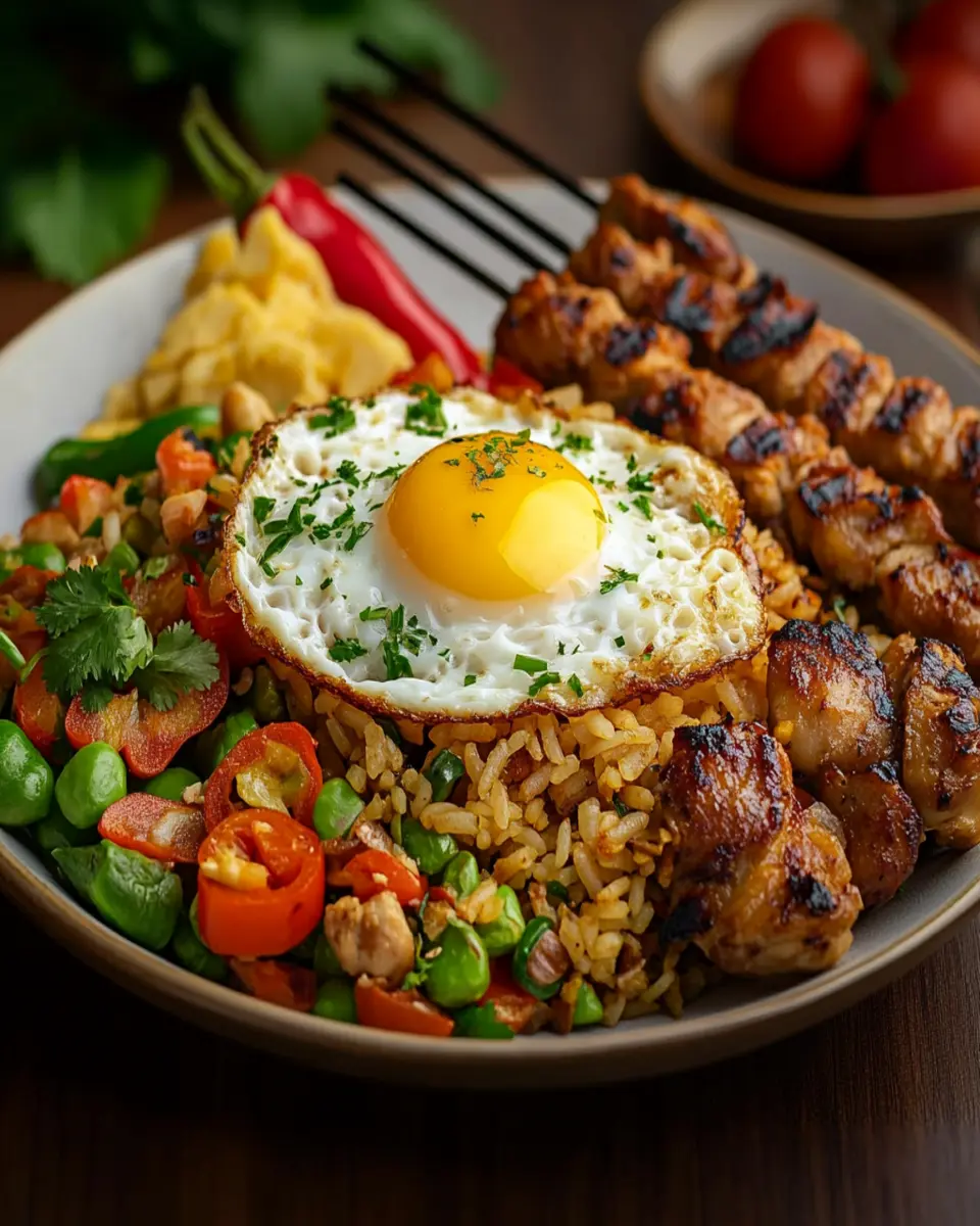 Indonesian Fried Rice with Grilled Skewers First Image First Image