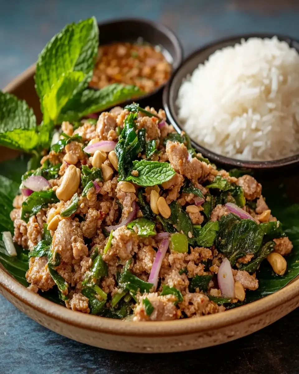 Laotian Spiced Meat Salad with Sticky Rice First Image First Image