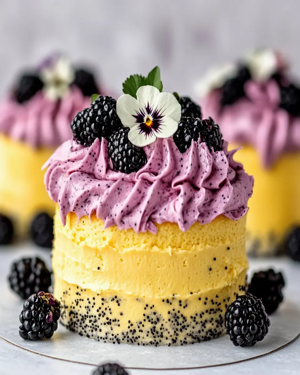 Keto Lemon Poppy Seed Cake with Blackberry Buttercream First Image First Image
