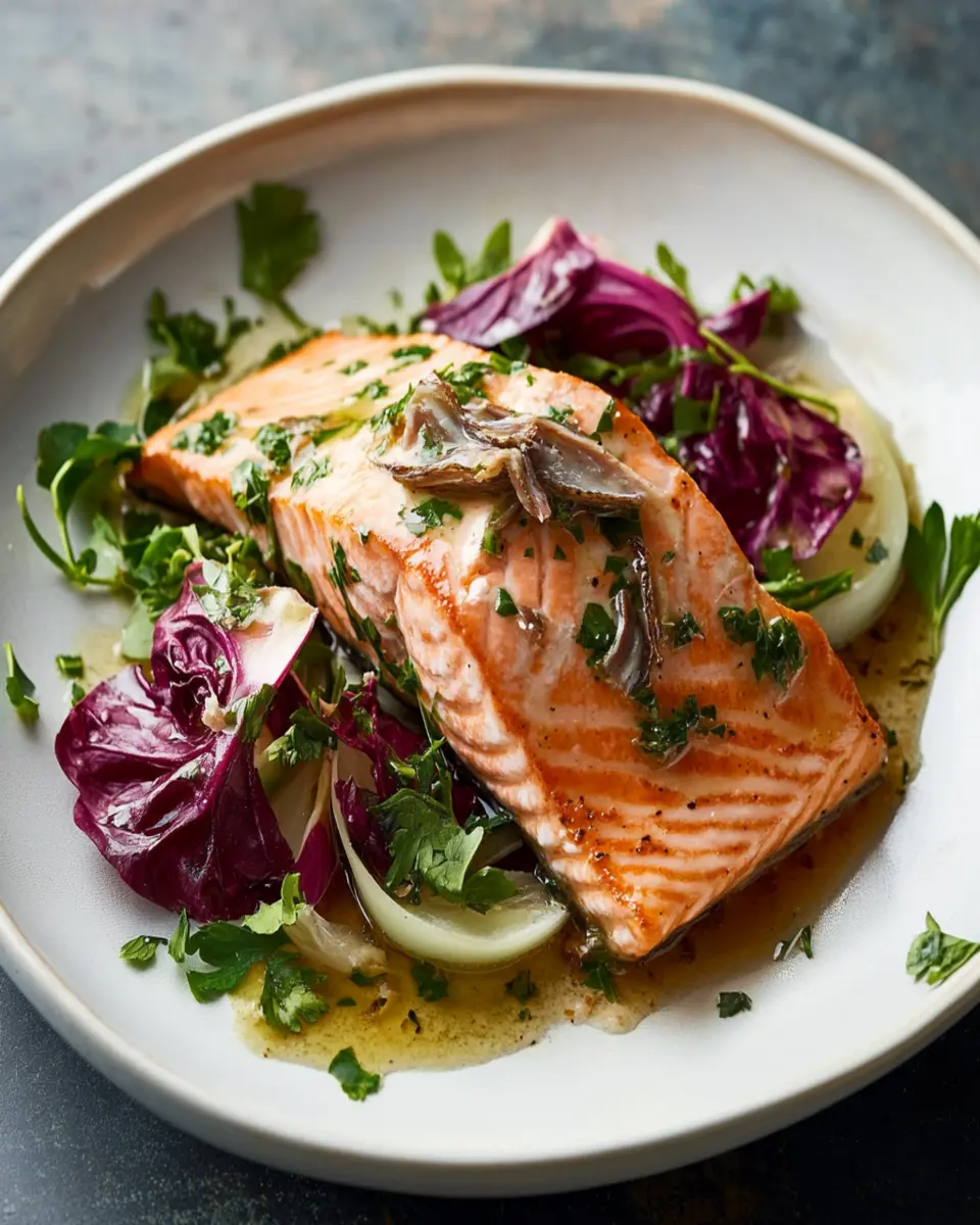 Salmon with Radicchio and Anchovy Sauce First Image First Image