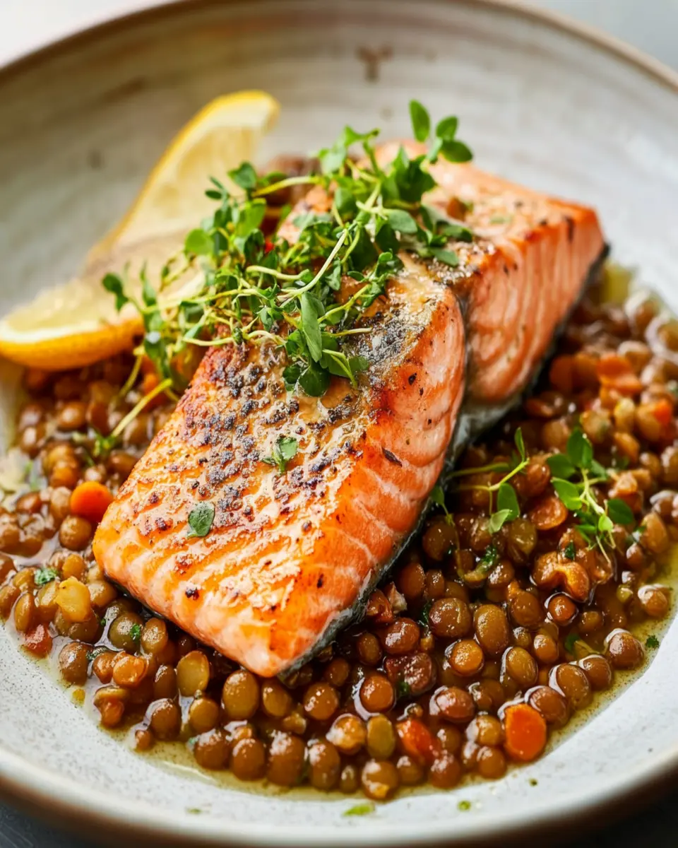 Salmon with Braised Lentils First Image First Image