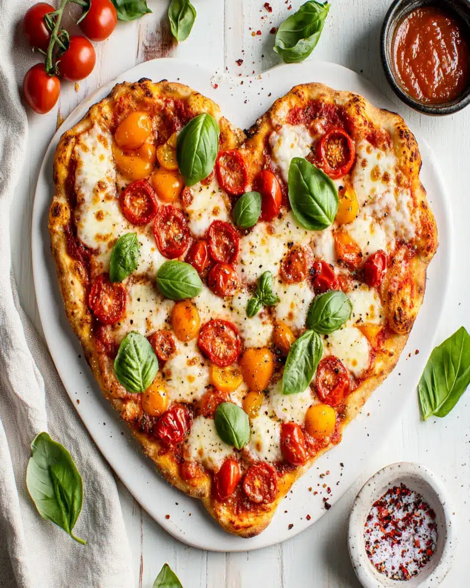 Heart-Shaped Fathead Pizza with Fresh Toppings First Image First Image