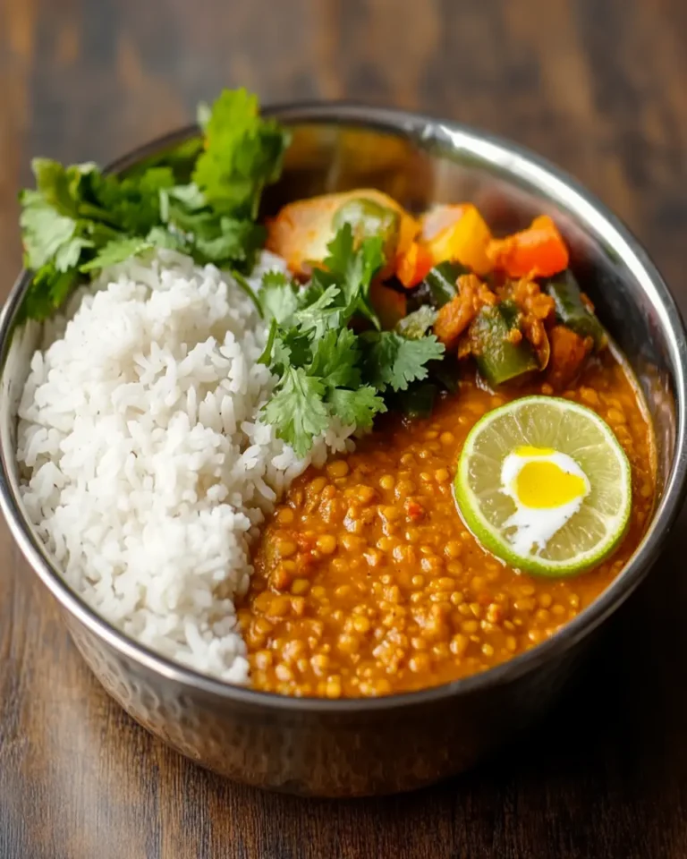 Nepalese Lentil Soup with Rice and Pickles First Image First Image