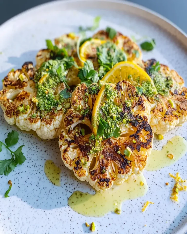 Charred Lemon Cauliflower Steaks with Pistachio Dust First Image First Image