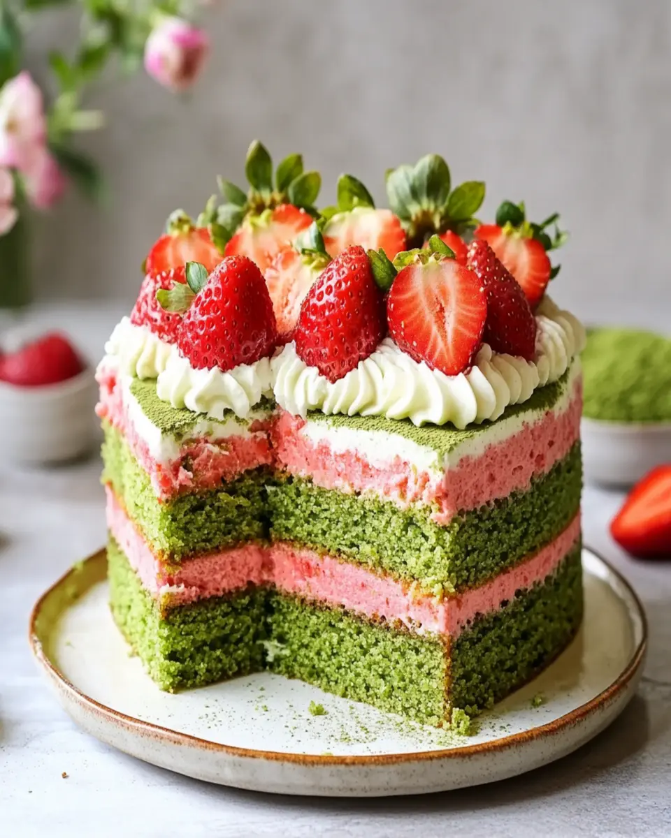 Strawberry Matcha Latte Cake First Image First Image